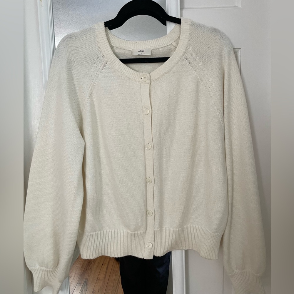 Aritzia Wilfred Cream Button-Up Cotton Cardigan Sz L